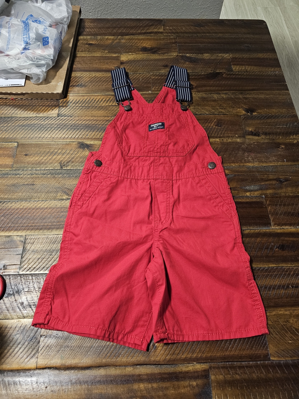 Oshkosh B'Gosh Red Kids Overalls Shorts with Striped Adjustable Straps - NWOT